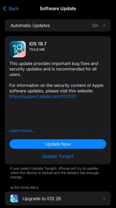 iOS 18.7 Update