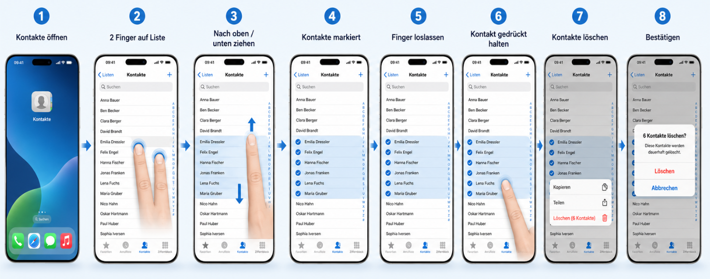 Mehrere Kontakte direkt auf dem iPhone löschen